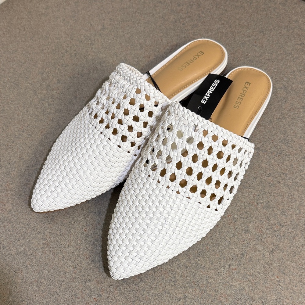 Express White Textured Slip-On Mules